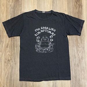 Astro Like-New Vtg “For Good Luck Rub My Tummy” Buddha Dark Gray Tee